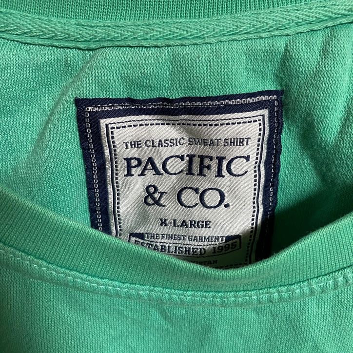 古着 used PACIFIC&CO 長袖プリントスウェット トレーナー 緑 ライトグリーン ビッグシルエット XLサイズ