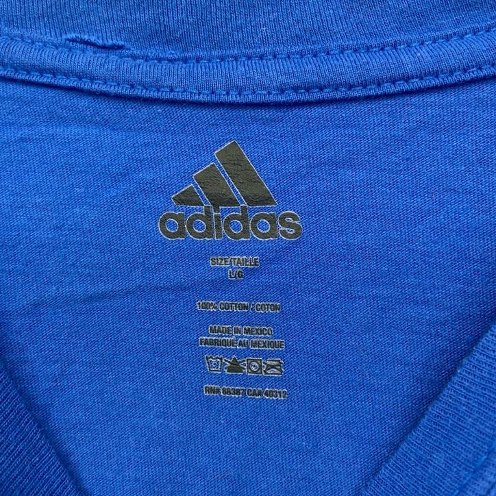 古着 used adidas アディダス 半袖プリントTシャツ レトロデザイン クルーネック 青 ブルー Lサイズ
