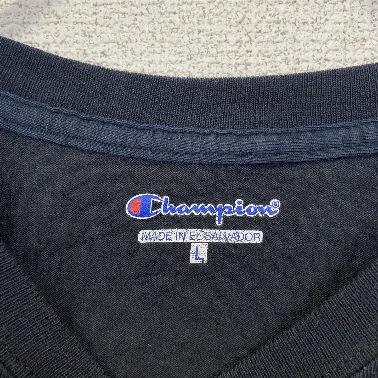 古着 used champion チャンピオン 半袖プリントTシャツ SCUSA レトロデザイン 黒 ブラック Lサイズ