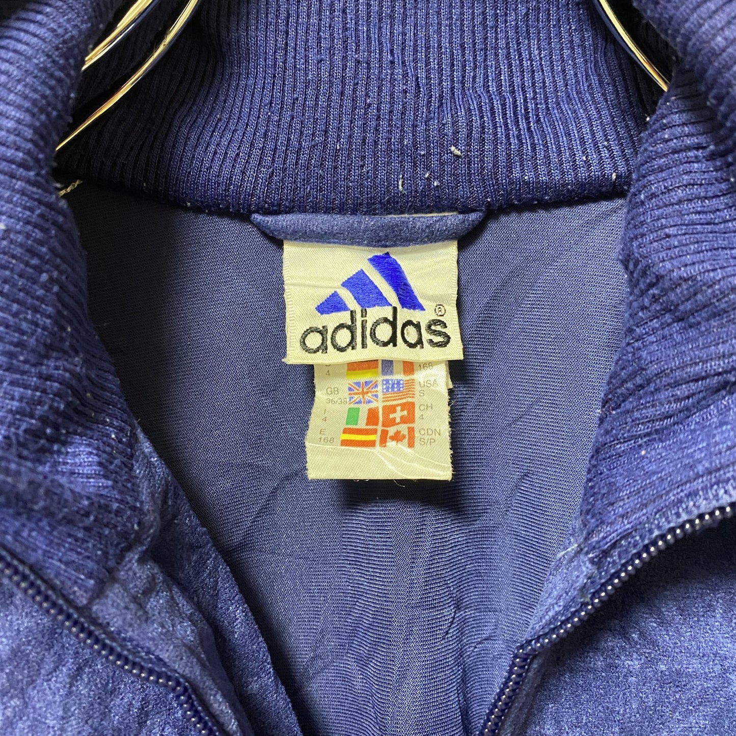 古着 used 90s adidas アディダス 長袖フルジップベロアジャージ トラックジャケット ロゴ刺繍 ハイネック Sサイズ