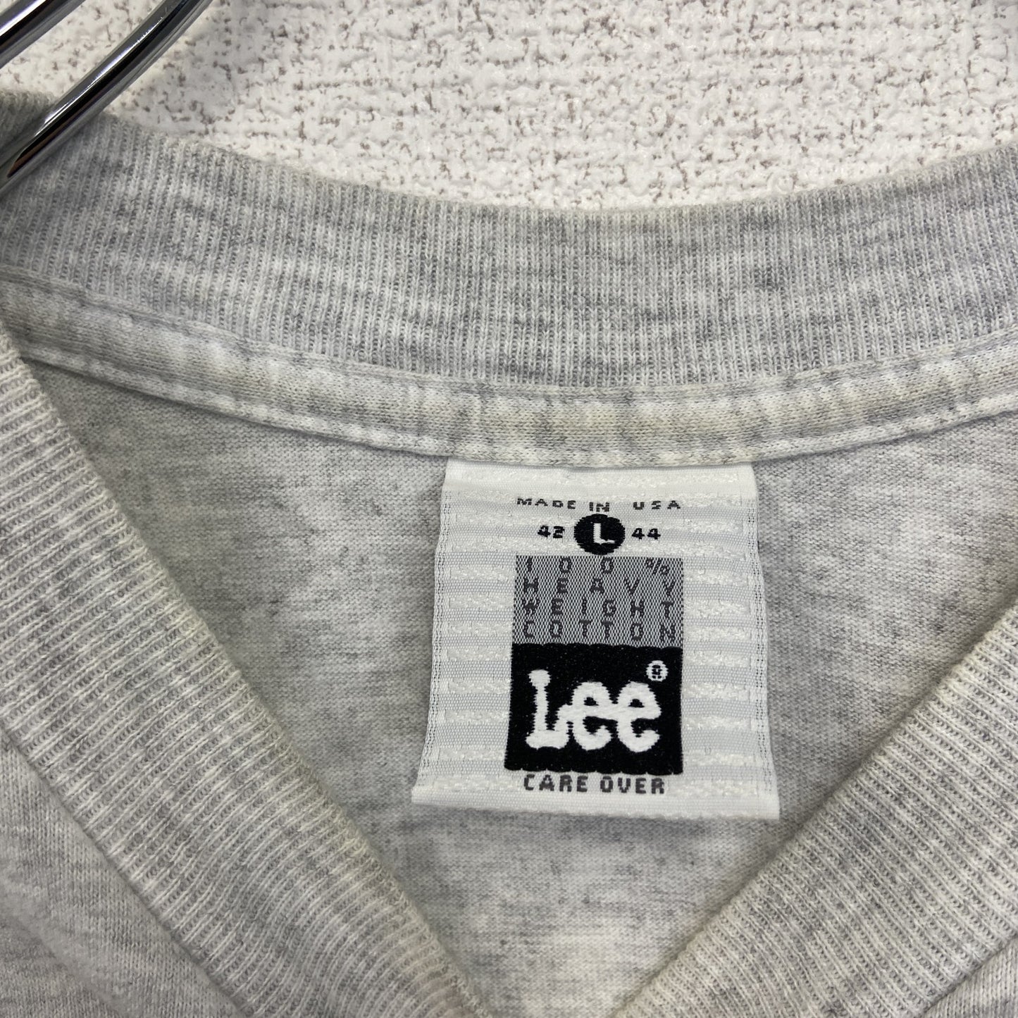 古着 used 90s LEE リー 半袖プリントTシャツ USA製 霜降りカラー ライトグレー レトロデザイン Lサイズ