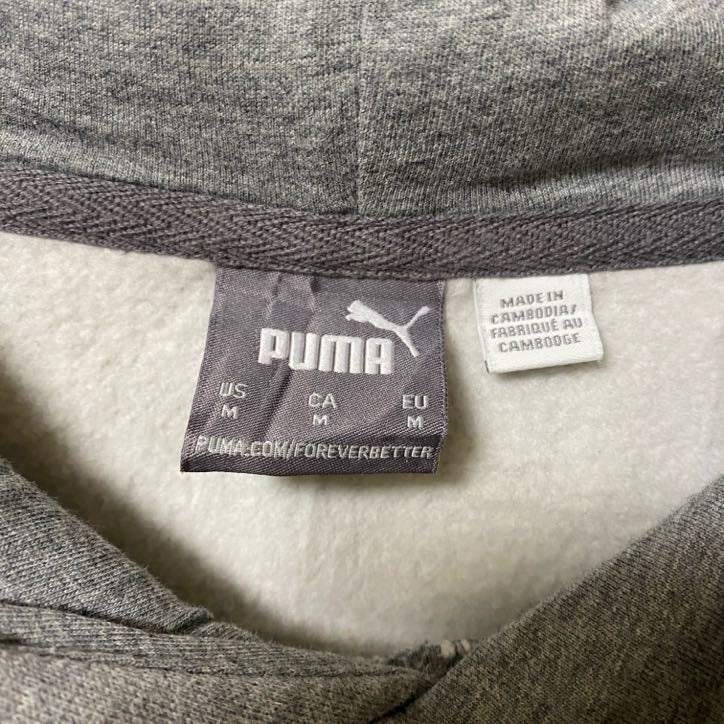 古着 used PUMA プーマ 長袖シンプルロゴパーカー フーディー スポーティー ノームコア グレー Mサイズ