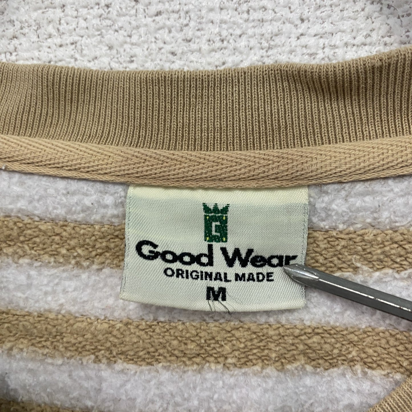 Good Wear グッドウェア フルジップスウェット/トレーナー ノーカラー ボーダー柄 ベージュ Mサイズ
