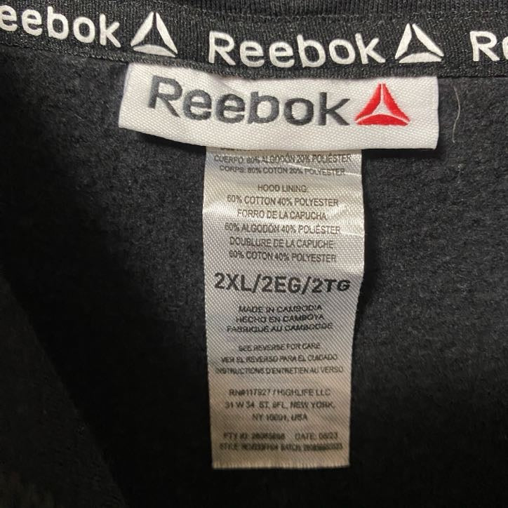 古着 used Reebok リーボック 長袖ロゴプリントパーカー フーディー オーバーサイズ ブラック 黒 2XLサイズ