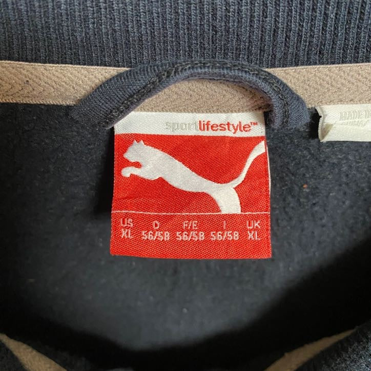 古着 used puma プーマ 長袖フルジップスウェット ロゴトレーナー ブラック ハイネック オーバーサイズ XLサイズ