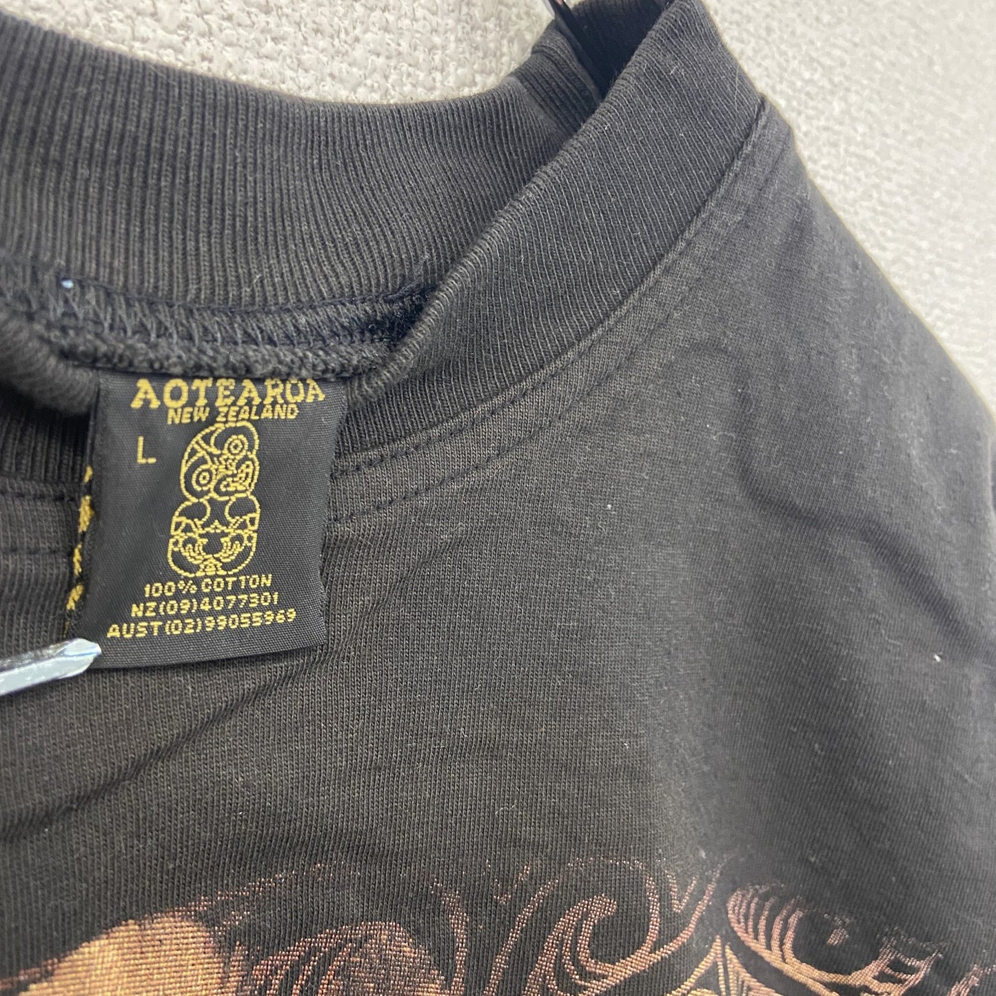 AOTEAROA 半袖プリントTシャツ スーベニア 民族 インディアン Mana 黒 ブラック Lサイズ