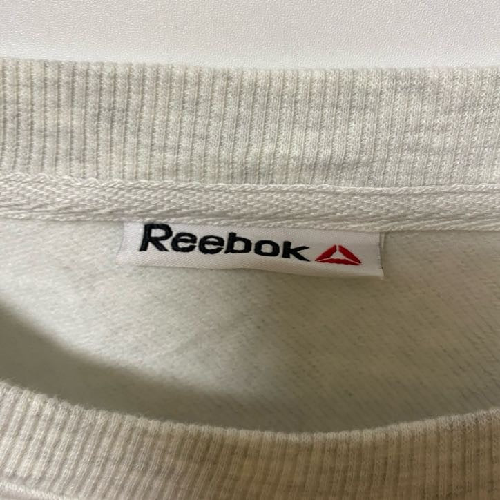古着 used Reebok リーボック 長袖ロゴプリントスウェット トレーナー クルーネック レトロデザイン ライトグレー