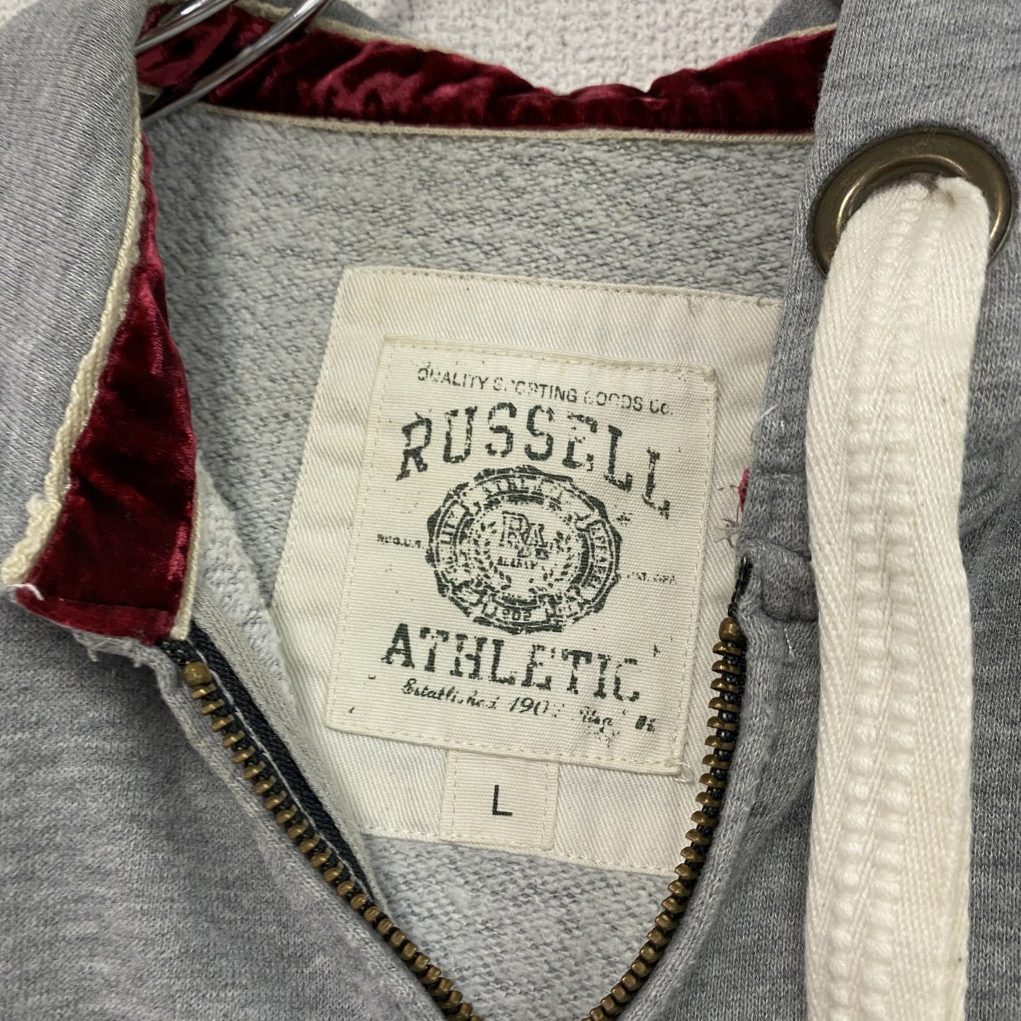 RUSSELL ATHLETIC ラッセルアスレチック フルジップスウェットパーカー/フーディー ワッペン 灰色 グレー Lサイズ