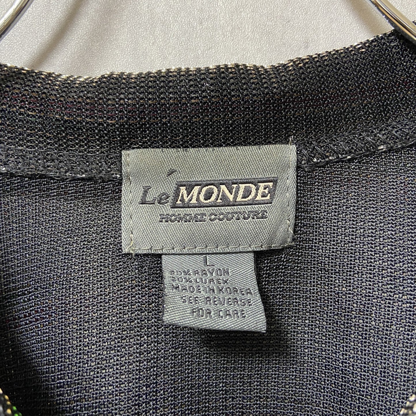 古着 used LeMONDE ルモンド 半袖開襟シャツ ボーダー 黒 ブラック レトロ 個性的 キラキラ Lサイズ