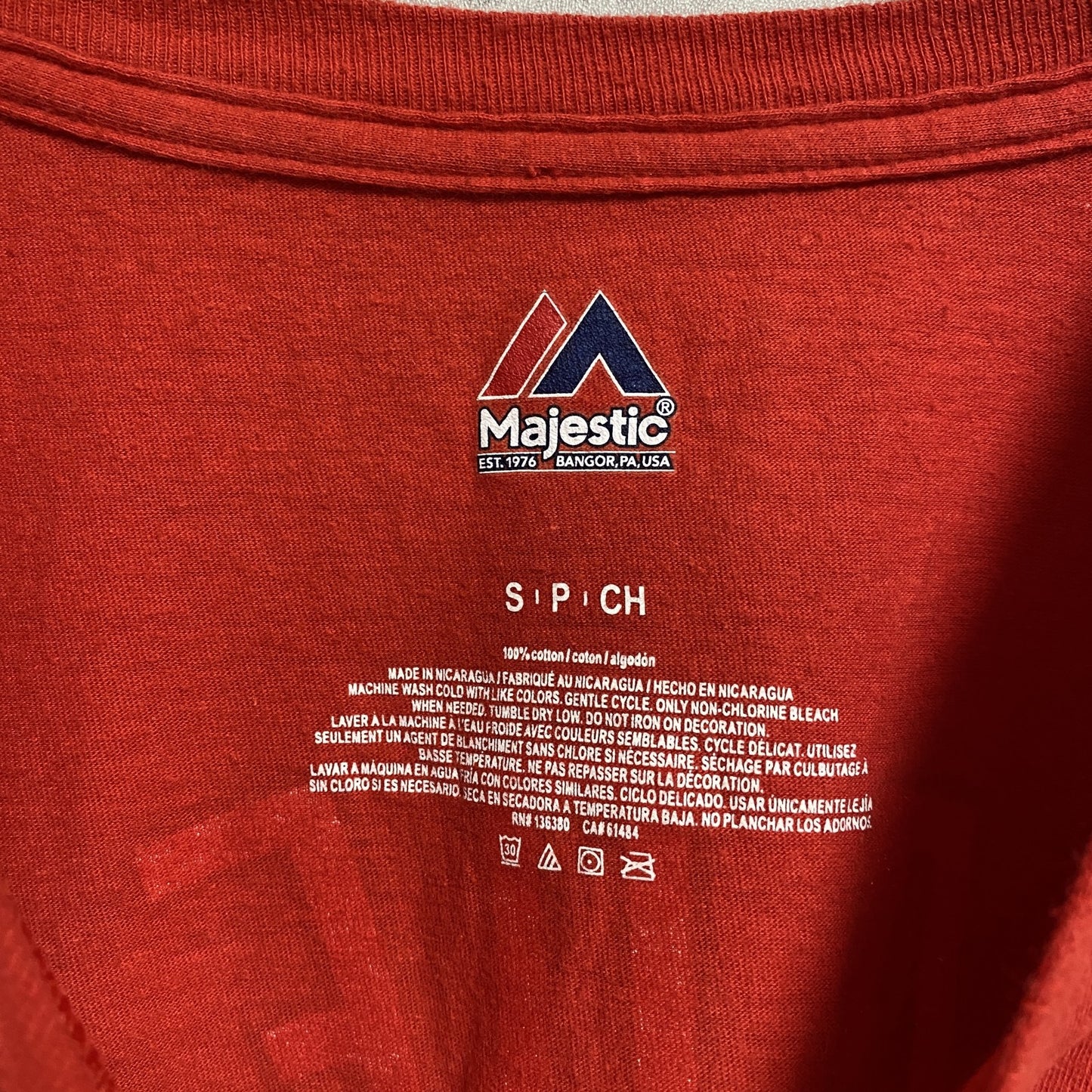 古着 used Majestic マジェスティック MLB カージナルス 半袖ロゴプリントTシャツ バックプリント 赤 Sサイズ