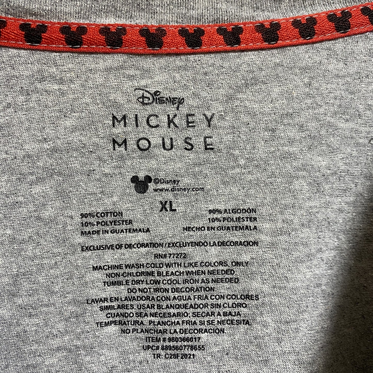 古着 used Disney ディズニー Mickey ミッキー 半袖プリントTシャツ スウェード調 グレー クルーネック