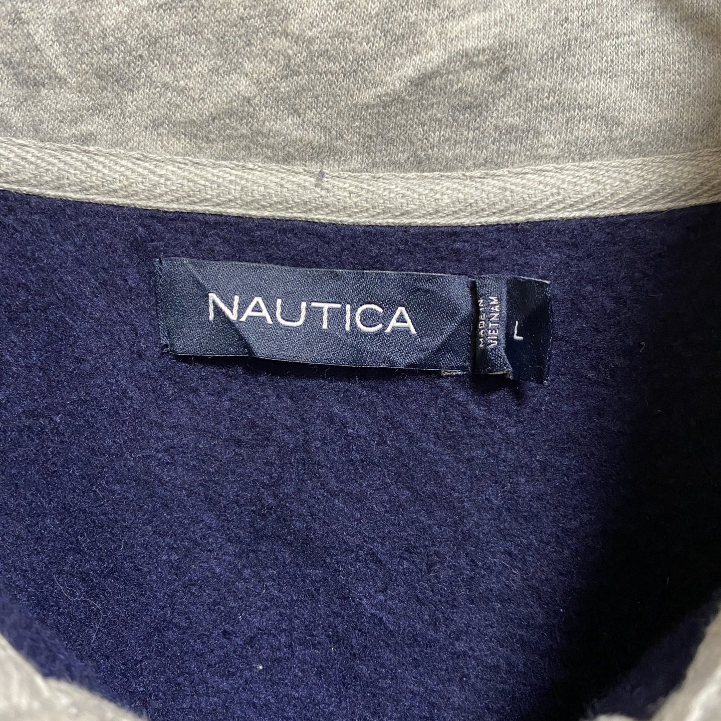 古着 used NAUTICA ノーティカ 長袖ハーフジップスウェット トレーナー ネイビー ワンポイントロゴ刺繍 ハイネック