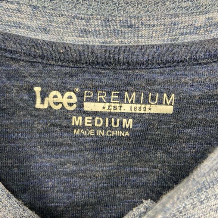古着 used LEE リー 半袖ヘンリーネックTシャツ 青 ブルー ノームコア 無地 ラフ 春夏服 ハーフボタン Mサイズ