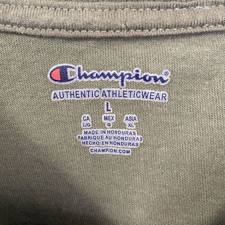 古着 used champion チャンピオン 半袖プリントTシャツ ワンポイントデザイン 緑 ミリタリー 米軍 海兵 Lサイズ