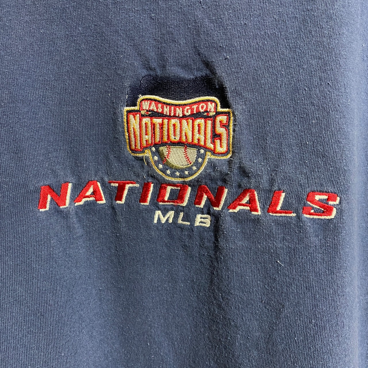 古着 used 半袖オフィシャル刺繍Tシャツ MLB Washington Nationals 野球 ネイビー 春夏服