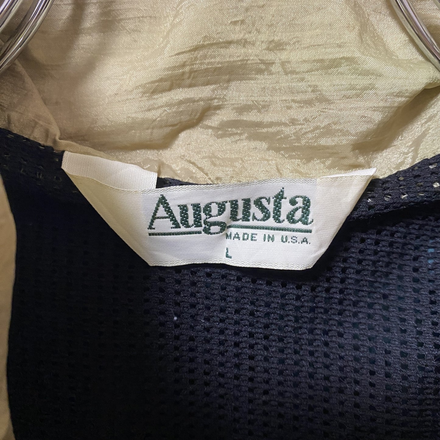 古着 used Augusta USA製 長袖ナイロンジャケット ワンポイント刺繍 ハイネック ツーカラー Lサイズ