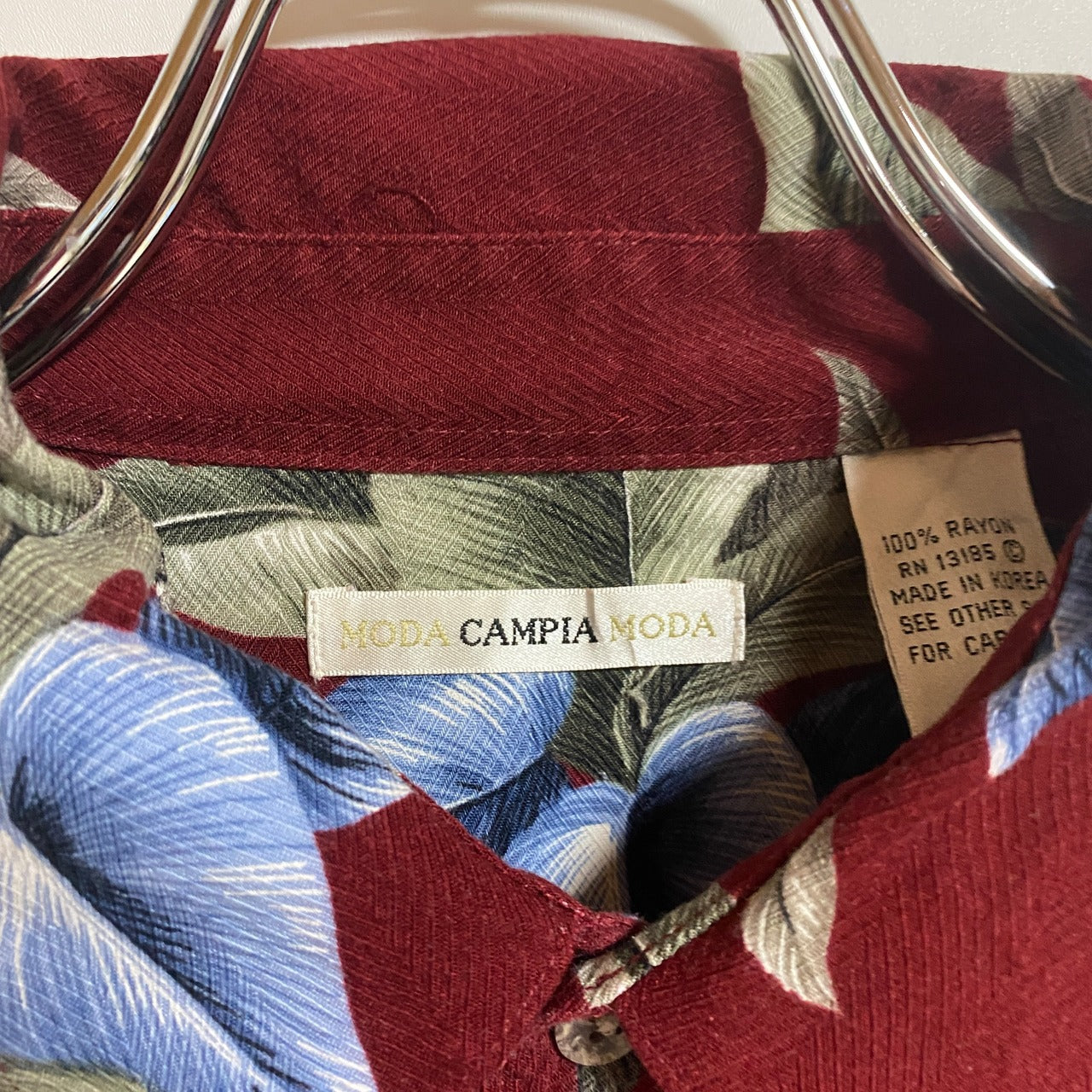 古着 used MODACAMPIAMODA 半袖総柄デザインシャツ アロハシャツ ワインレッド 春夏服 レトロ Lサイズ