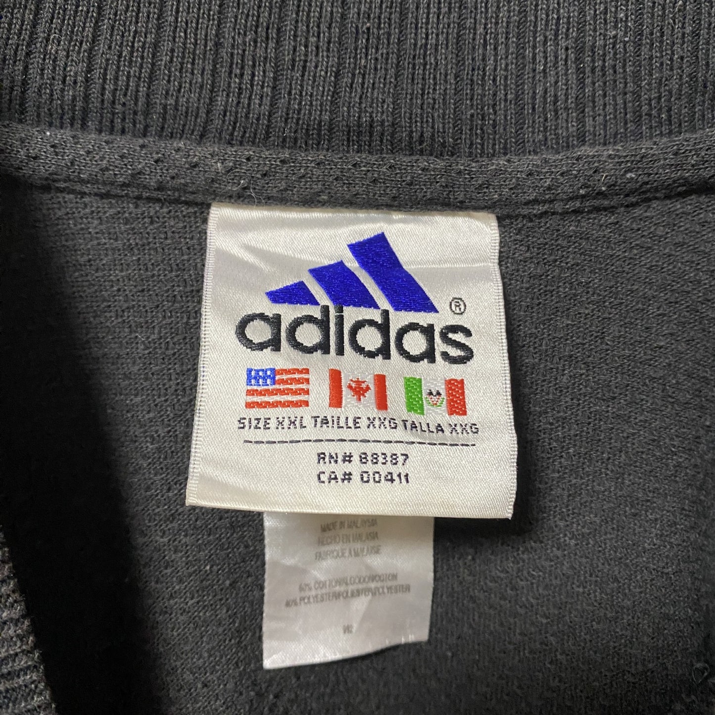 古着 used adidas アディダス 90s 長袖ワンポイントロゴ刺繍スウェット トレーナー ライン メッシュ 黒 XLサイズ