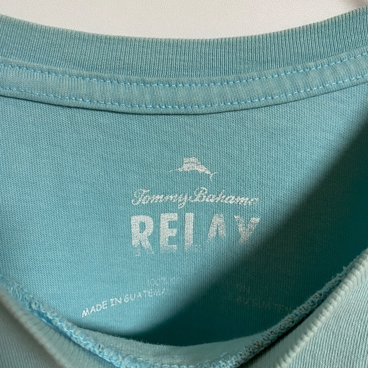 古着 used TommyBahama RELAX 半袖クルーネックTシャツ バックプリント 釣り 水色 ライトブルー 春夏服