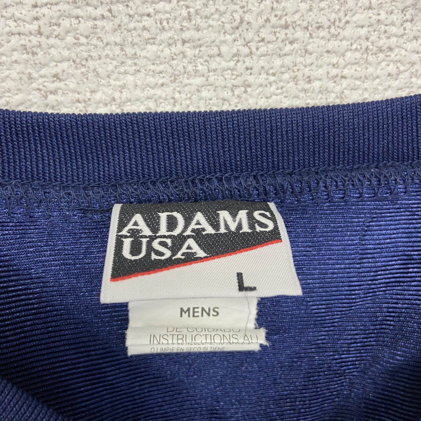 古着 used ADAMS USA 半袖デザインTシャツ メッシュ 青 ブルー Vネック 個性的 レトロ Lサイズ