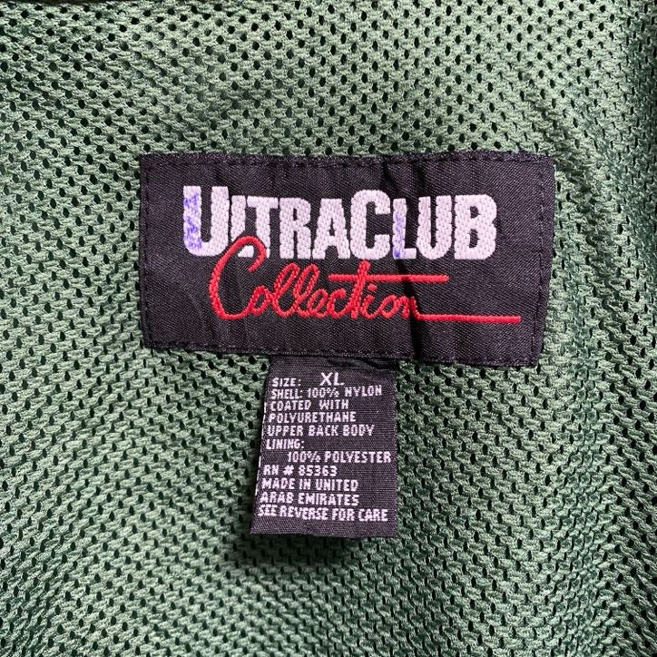 古着 used ULTRACLUB 長袖ナイロンジャケット ワンポイント刺繍 フード収納 緑 ビッグシルエット XLサイズ