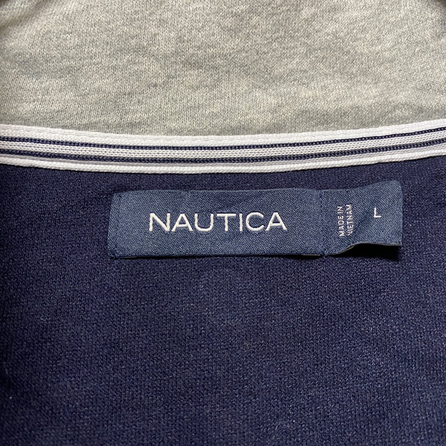 古着 used NAUTICA ノーティカ 長袖ハーフジップ刺繍スウェット トレーナー ネイビー レトロ ハイネック Mサイズ