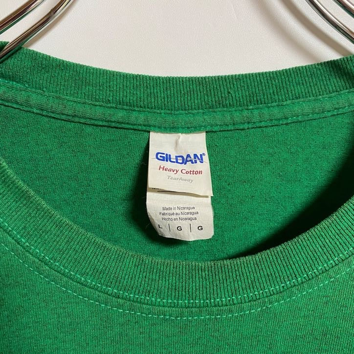 古着 used GILDAN ギルダン 半袖フロントプリントTシャツ クルーネック 雪の結晶 緑 グリーン Lサイズ
