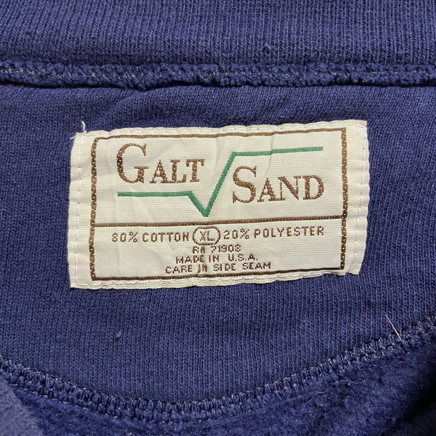 古着 used GALTSAND 長袖プリントスウェット トレーナー NOTREDAME 馬 ネイビー USA製 XLサイズ