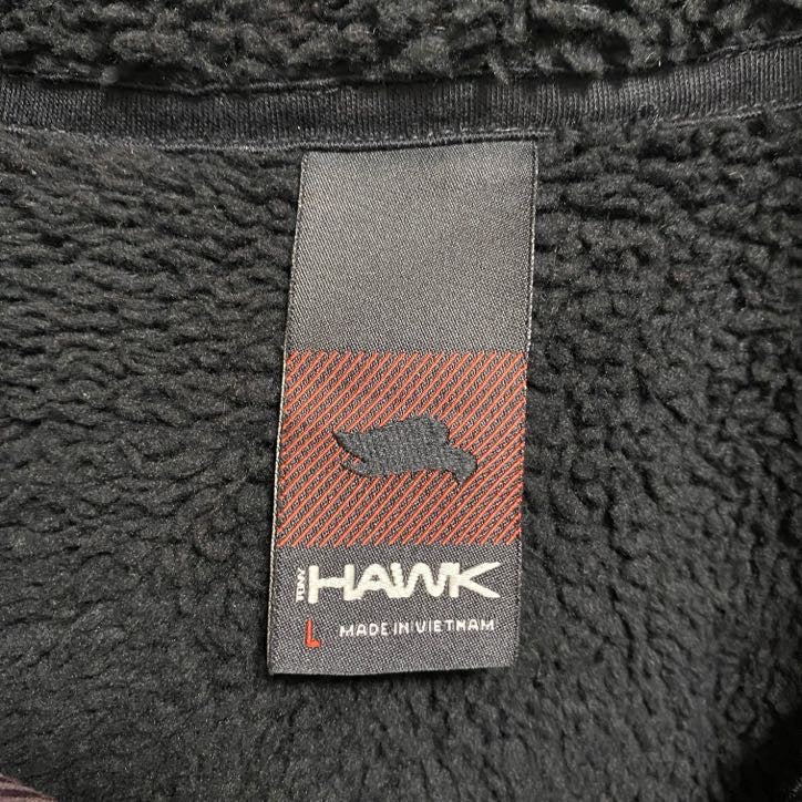 古着 used HAWK 長袖チェック柄シャツジャケット 裏ボアパーカー 赤 レッド グレー 秋冬服 レトロ Lサイズ