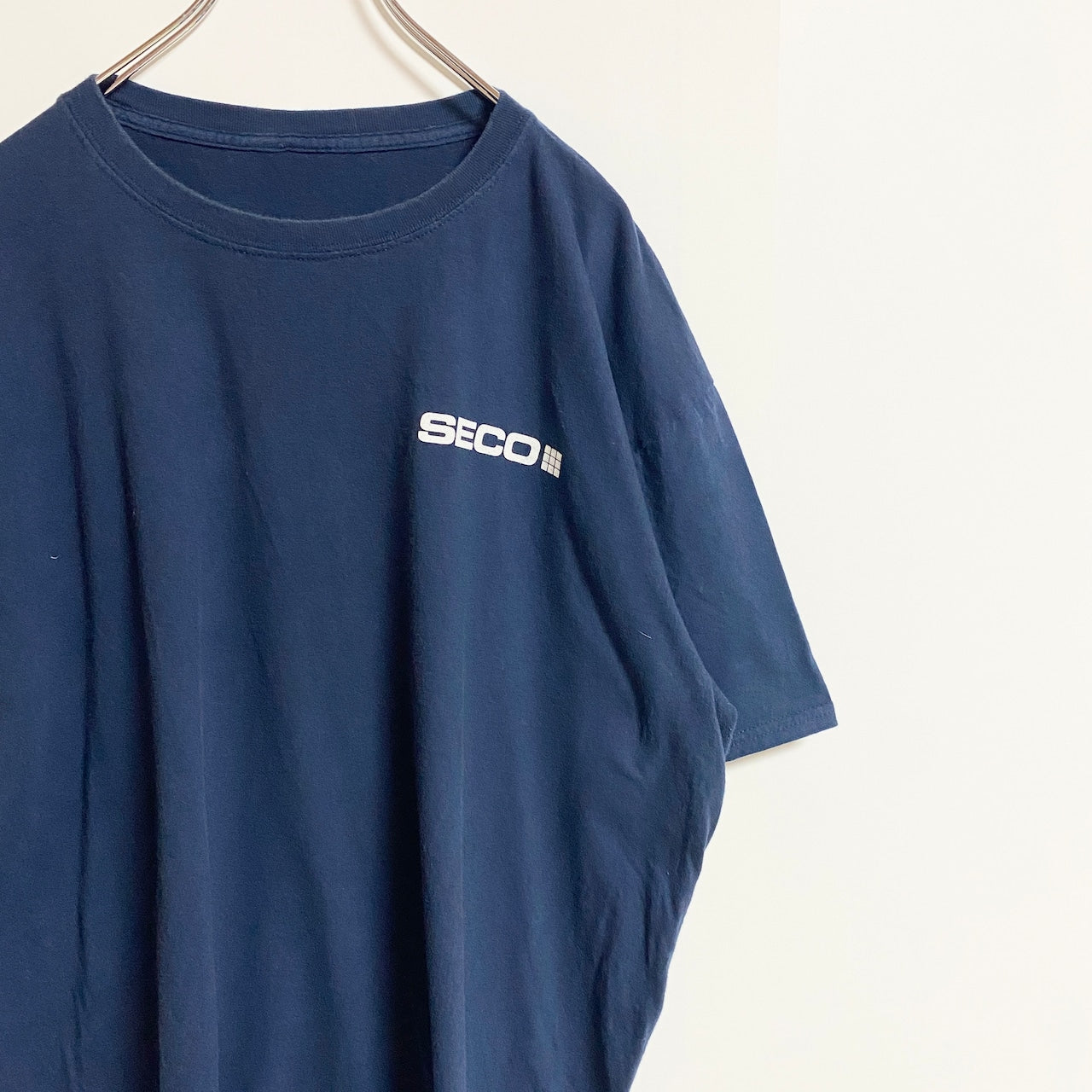 古着 used 半袖ワンポイントTシャツ バックプリント クルーネック SECO ネイビー 春夏服 メンズ レディース