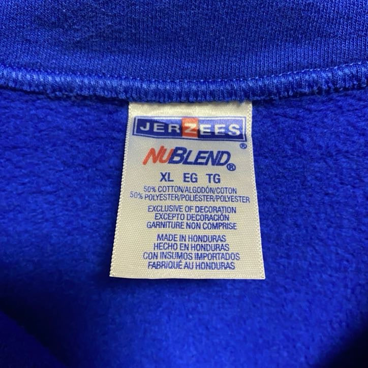 古着 used JERZEES ジャージーズ 長袖ハーフジッププリントスウェット トレーナー 青 ビッグシルエット XLサイズ
