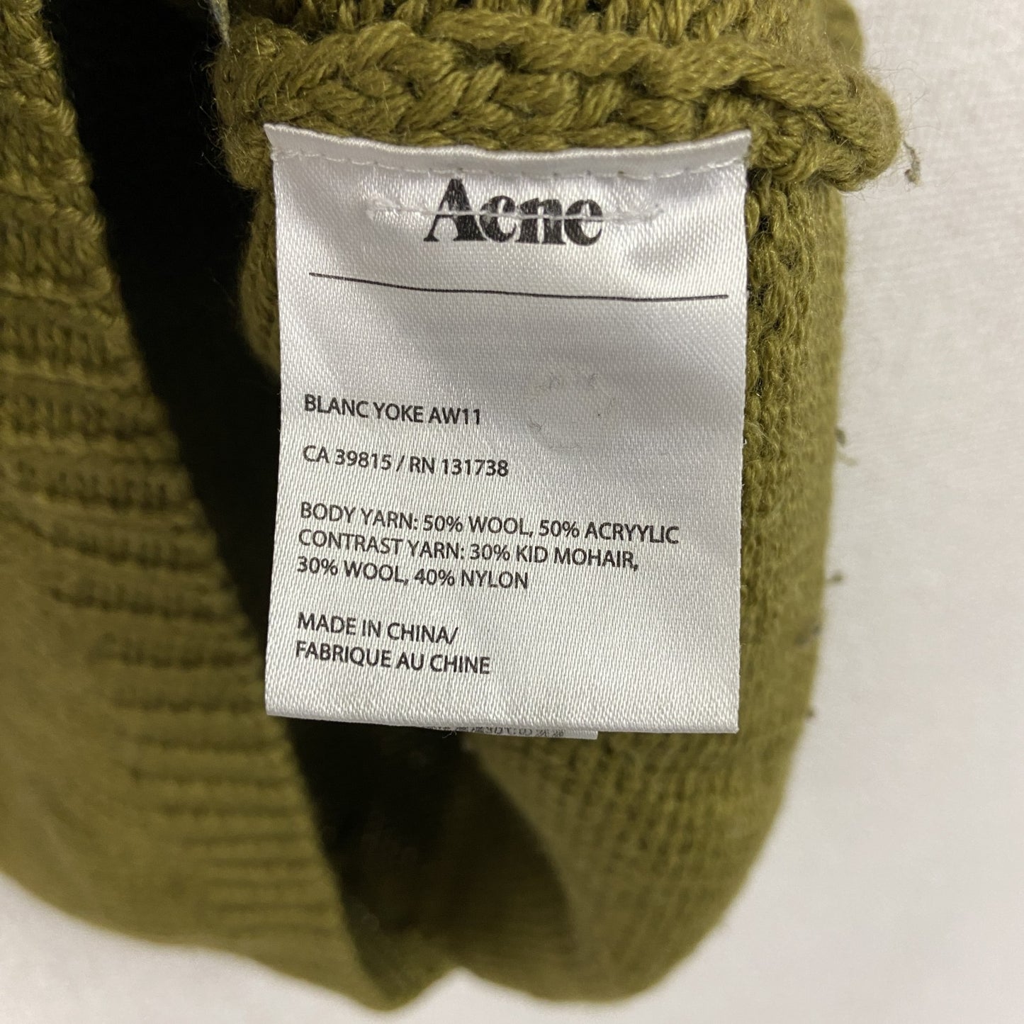 Acne アクネストゥディオズ 半袖ウール混アクリルニットセーター カーキグリーン XSサイズ