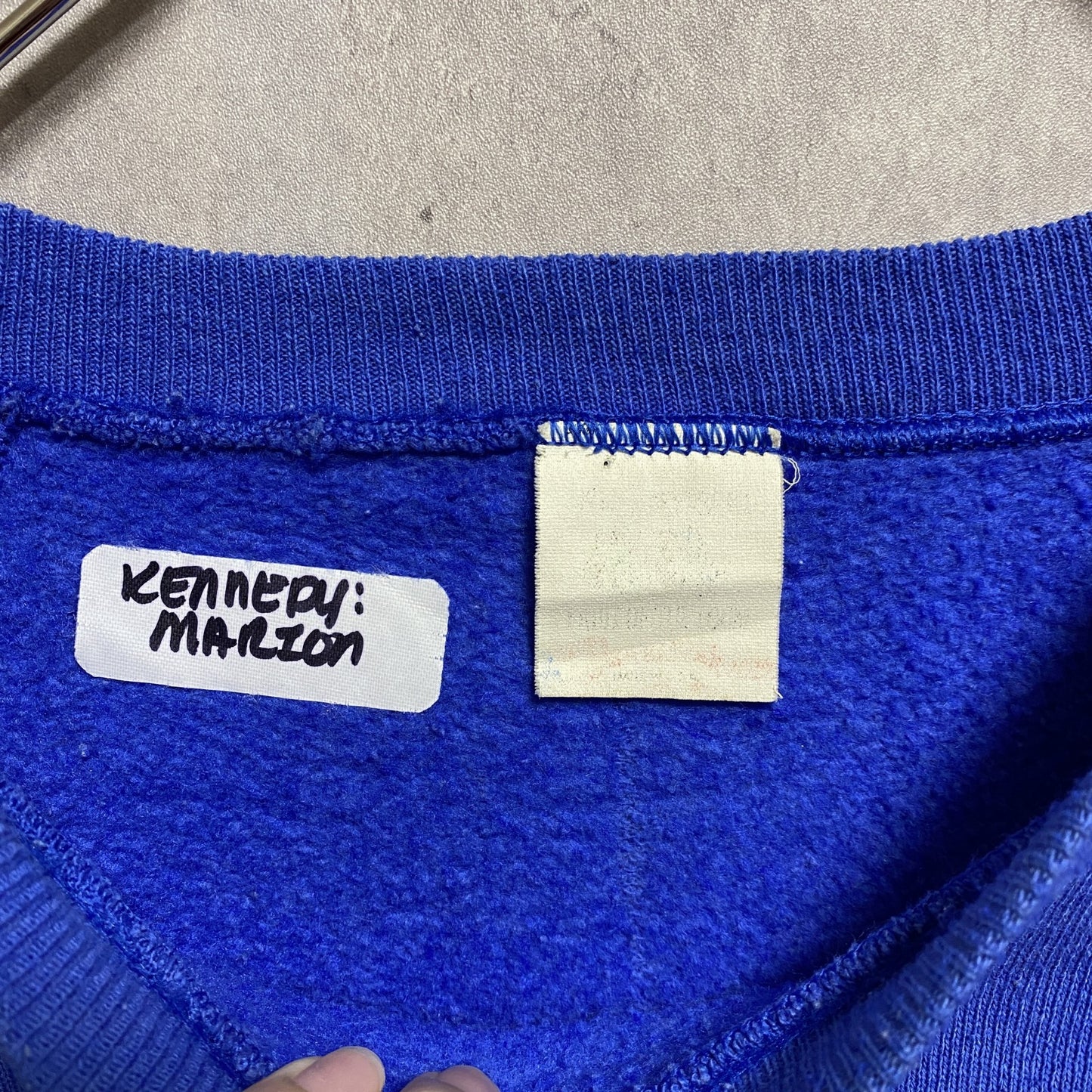 古着 used 90s 90年代 長袖プリントスウェット トレーナー ラグラン 青 ブルー ビンテージ クルーネック Lサイズ