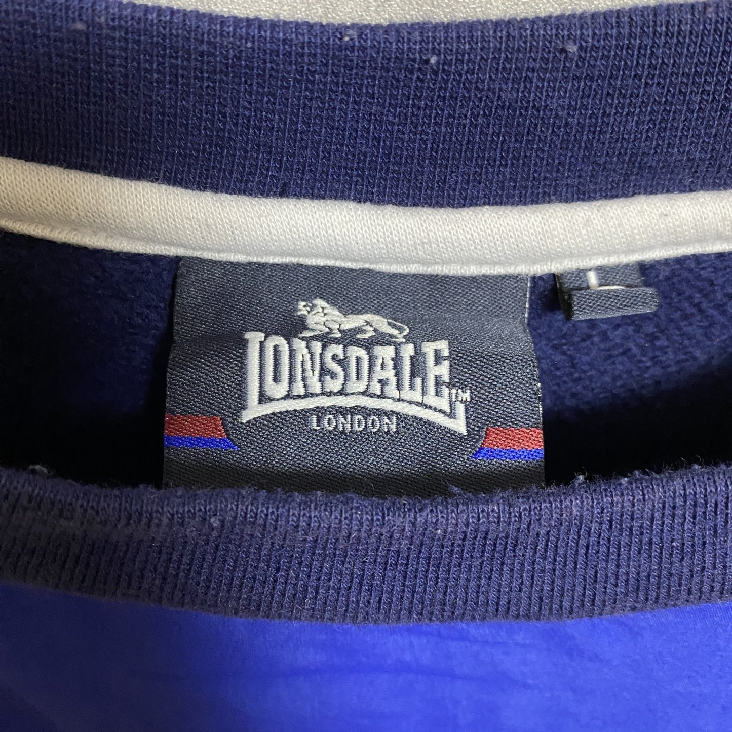 古着 used LONSDALE ロンズデール 長袖スウェット トレーナー 2トーン ライン入り クルーネック Lサイズ