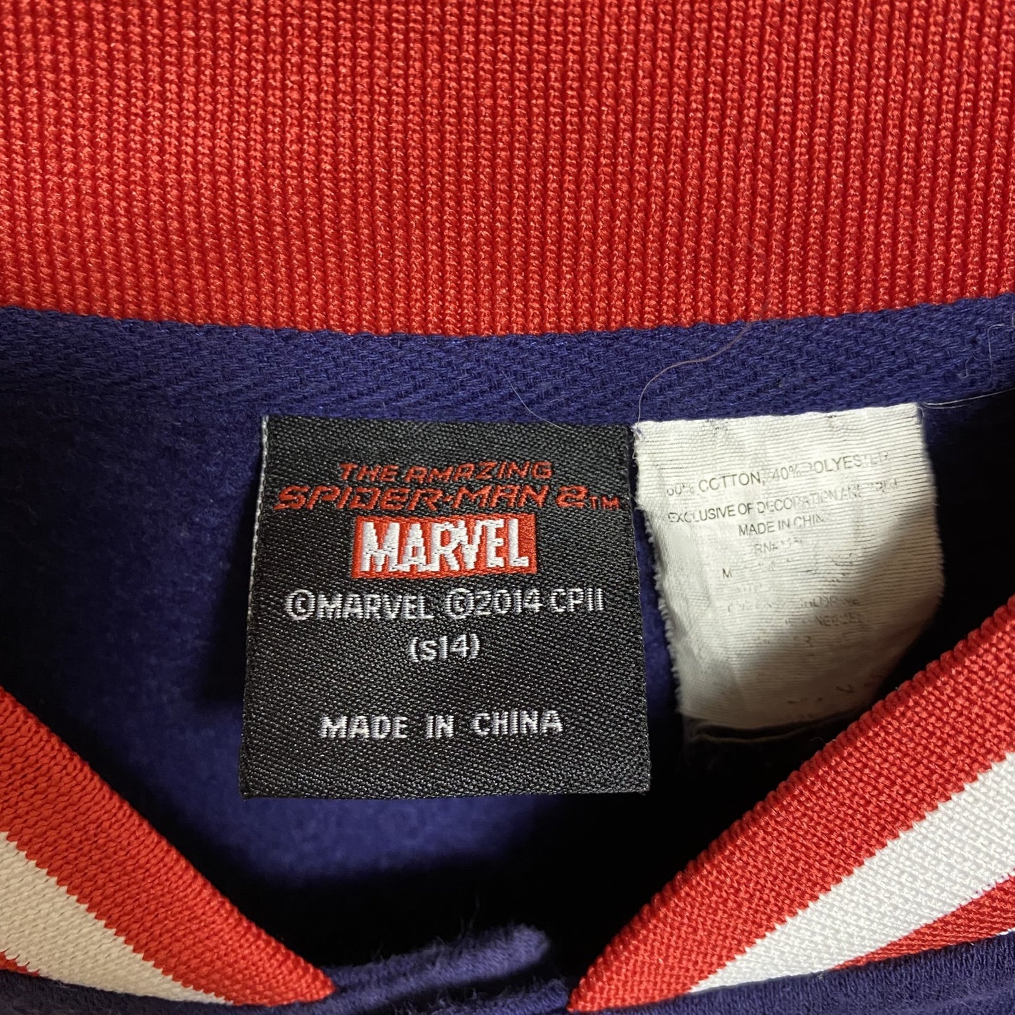 古着 used MARVEL マーベル Spiderman スパイダーマン 長袖スタジャン ワンポイント刺繍 ネイビー