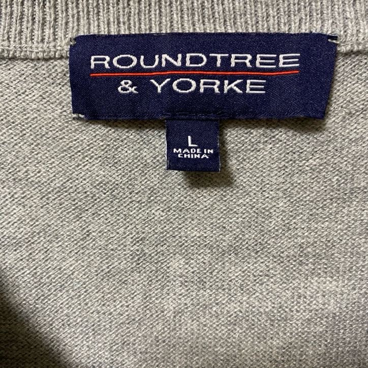 古着 used ROUNDTREE&YORKE Vネックニットベスト ノームコア レトロデザイン グレー Lサイズ