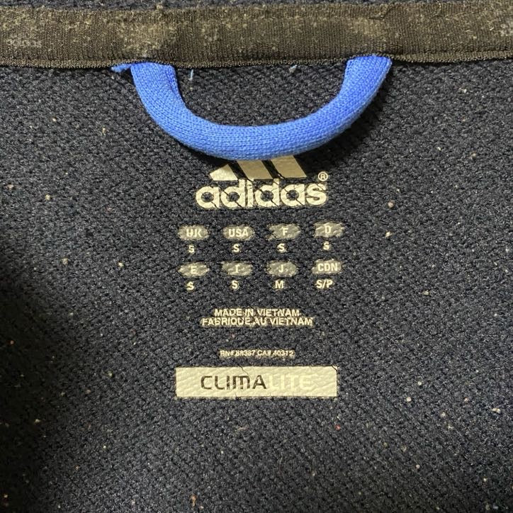 古着 used adidas アディダス 長袖ラインフルジップパーカー ジャージ フーディー 青 ブルー スポーティー Sサイズ