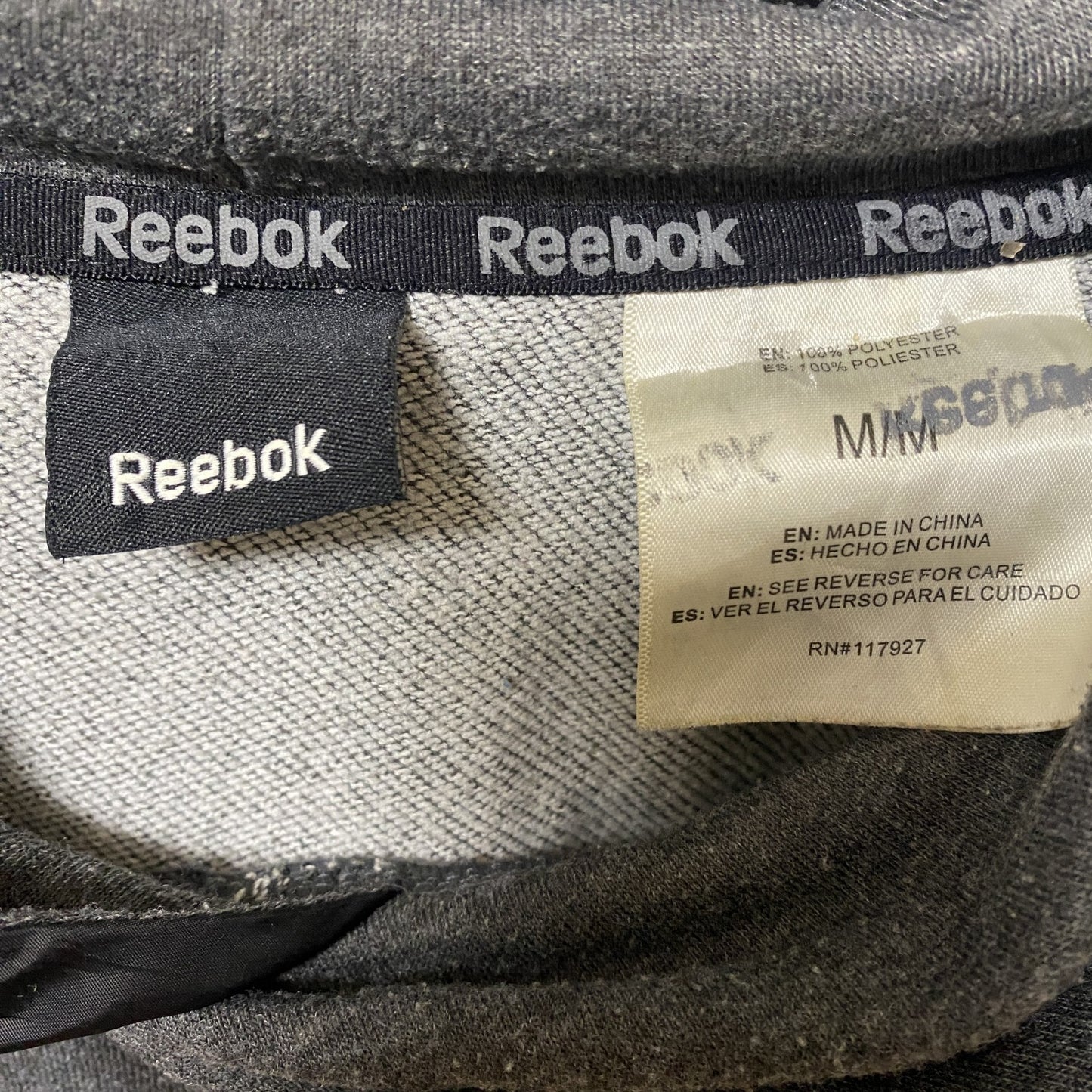 古着 used Reebok リーボック 長袖無地パーカー ノームコア シンプル フーディー グレー Mサイズ