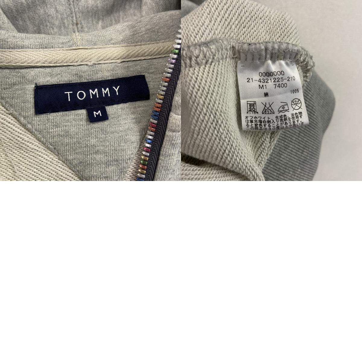 TOMMY トミー フルジップスウェットパーカー/フーディー 刺繍ロゴ ワンポイント 灰色 グレー Mサイズ