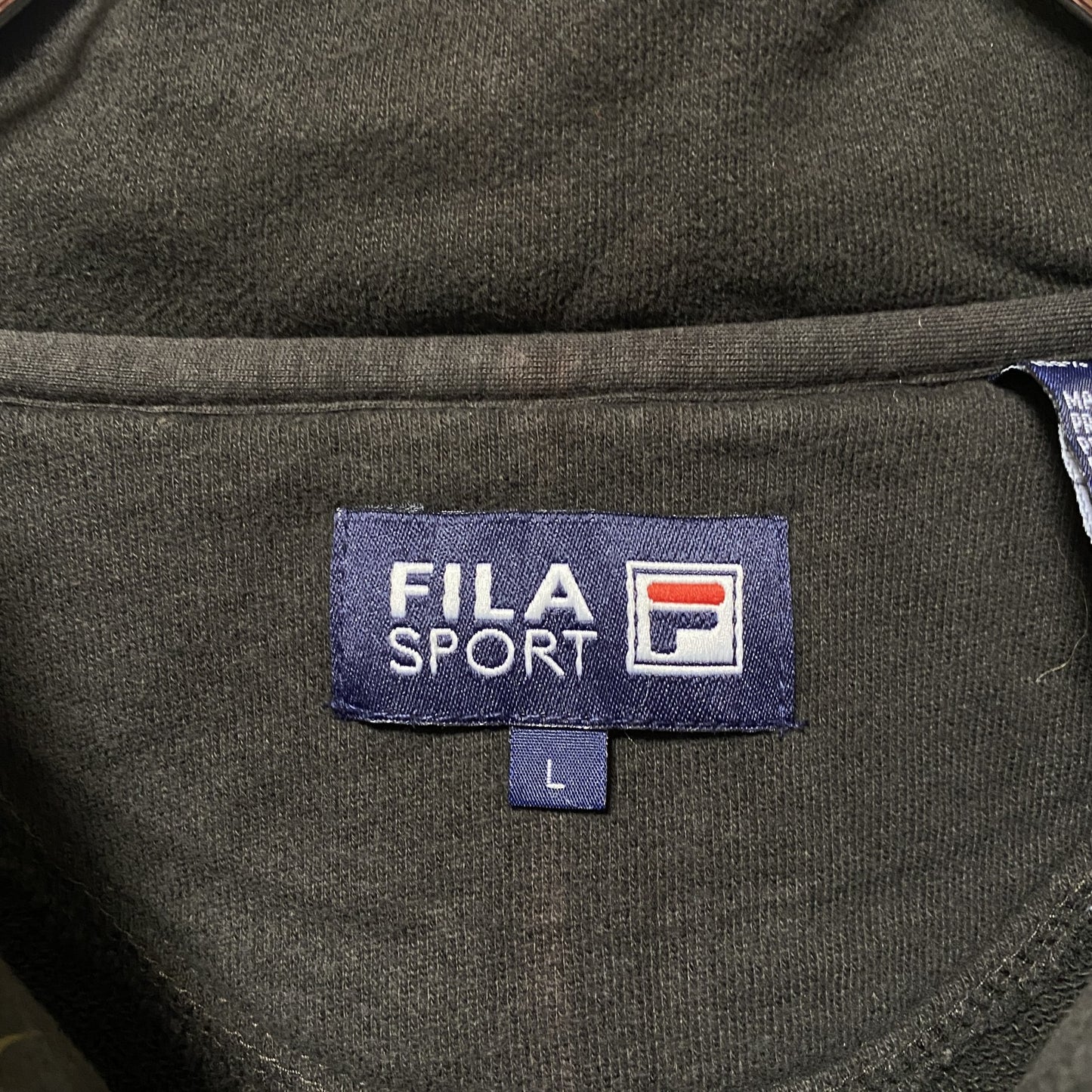 古着 used FILA フィラ 長袖ハーフジップスウェット トレーナー ワンポイントロゴ刺繍 コットン ハイネック Lサイズ