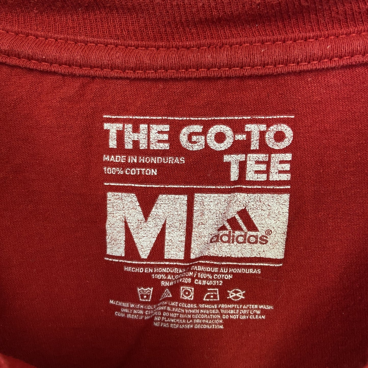 古着 used adidas アディダス 半袖プリントTシャツ UNFINISHES BUSINESS クルーネック 赤 Mサイズ