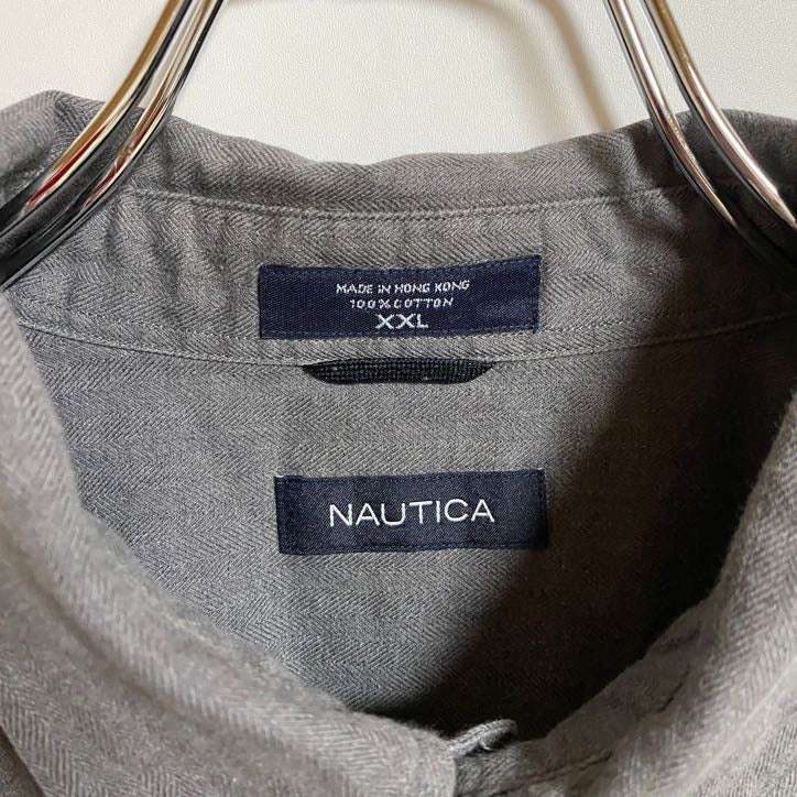 古着 used NAUTICA ノーティカ 長袖無地シャツ ノームコア グレー レトロ 秋冬服 ビッグシルエット 2XLサイズ