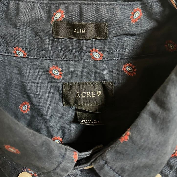 古着 used J.CREW ジェイクルー 長袖総柄プリントシャツ 花柄デザイン ネイビー レトロ 秋冬服 Lサイズ