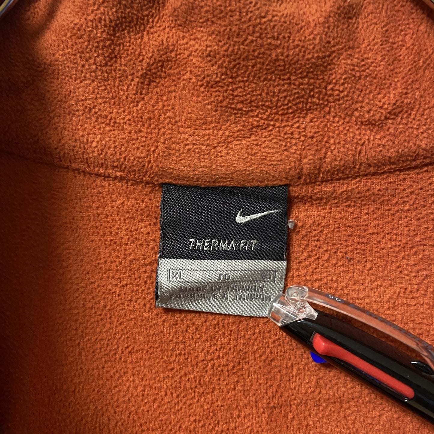 古着 used NIKE ナイキ 長袖ハーフジップフリースジャケット ワンポイントロゴ刺繍プルオーバー オレンジ XLサイズ