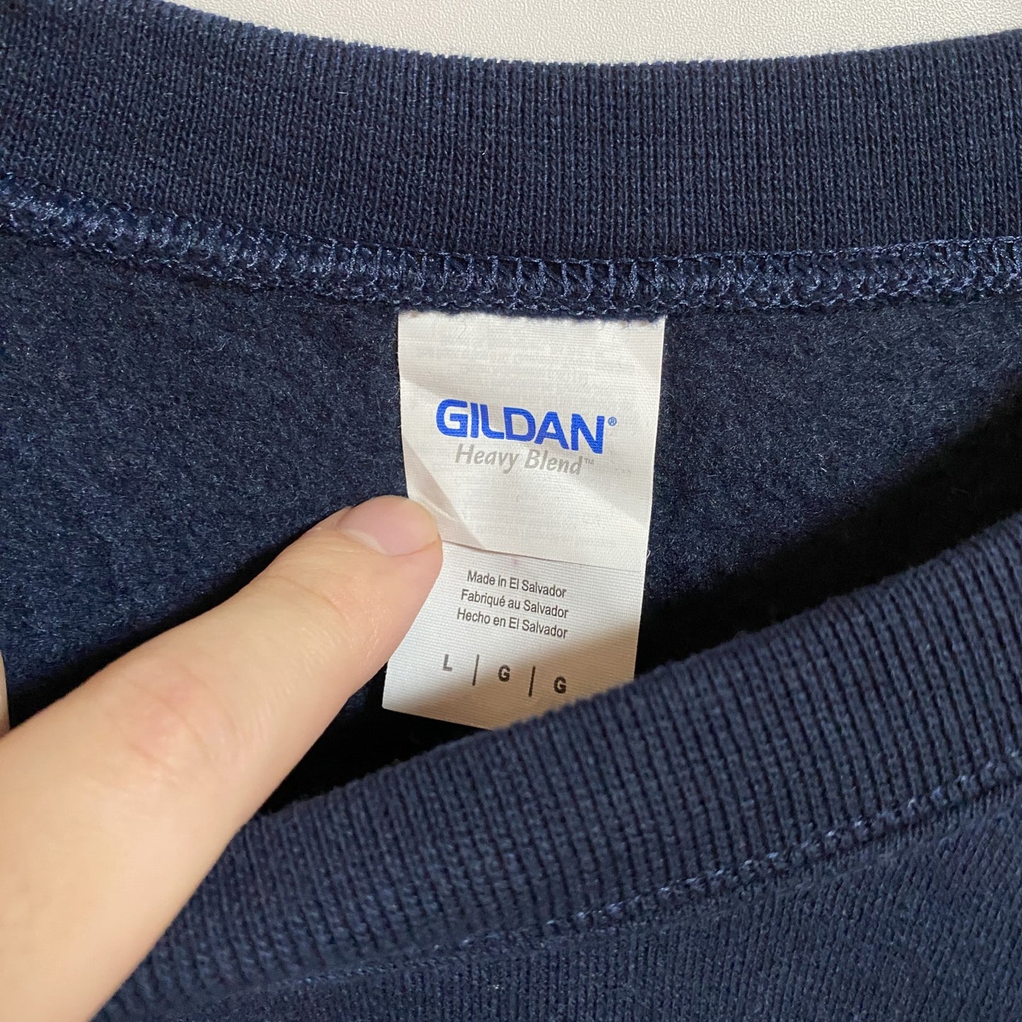 古着 used GILDAN ギルダン 長袖ロゴプリントスウェット トレーナー クルーネック ネイビー レトロ 秋冬服 Lサイズ