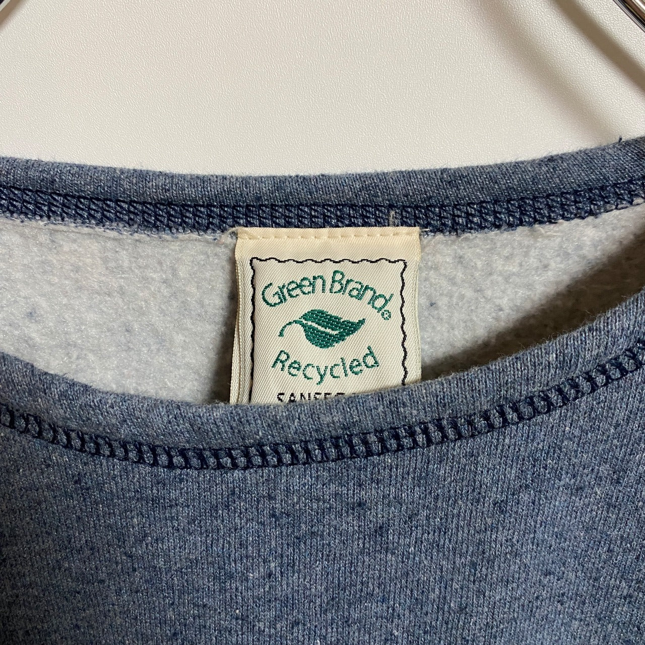 古着 used Green Brand Recycled 長袖ロゴ刺繍スウェット トレーナー 山 ネイビー 秋冬服 Mサイズ