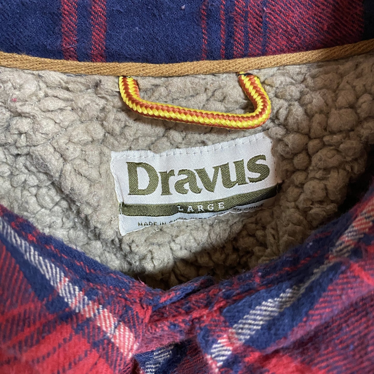 古着 used Dravus 長袖CPOジャケット チェック柄 赤 レッド ネイビー レトロデザイン ボア裏地 Lサイズ
