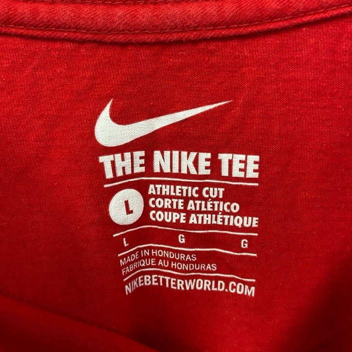 古着 used NIKE ナイキ 半袖カレッジプリントTシャツ オハイオ州大学 フットボール スウッシュロゴ クルーネック 赤 Lサイズ