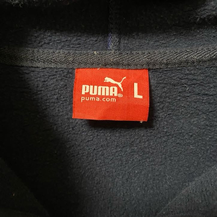 古着 used PUMA プーマ 長袖フルジップロゴデザインパーカー スウェットフーディ ネイビー 前ポケット Lサイズ