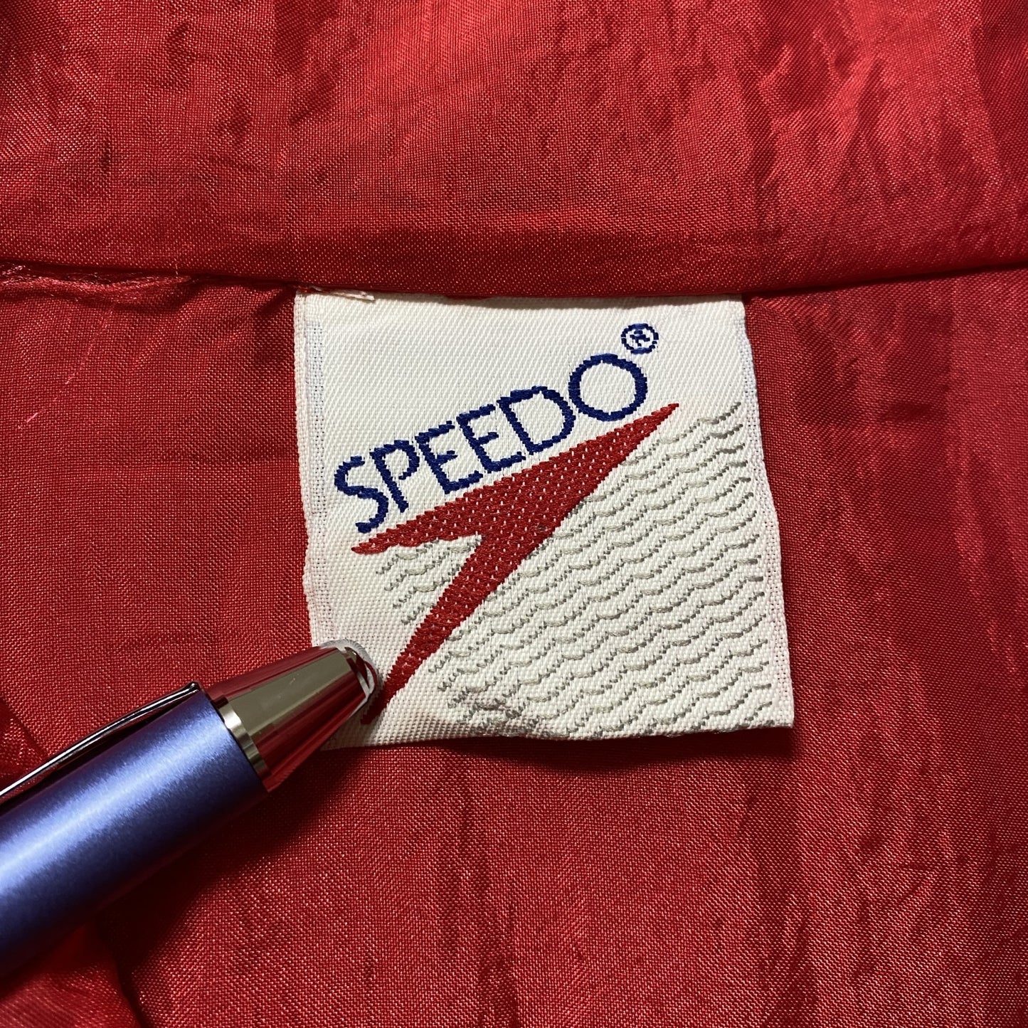 古着 used SPEEDO スピード 長袖フルジップナイロンジャケット ワンポイント 刺 赤 レッド レトロ ストリート